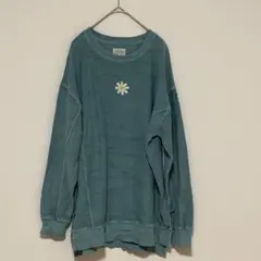 ティーバイエス 花柄 スウェット クルーネック ドロップショルダー M 緑 綿混