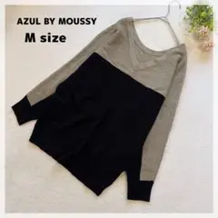 【アズールバイマウジー】ドルマンニットトップス M カーキ×ブラック バイカラー