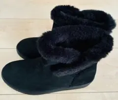 【未使用】ブラックスエードファー付きムートンブーツ 23.0EEE