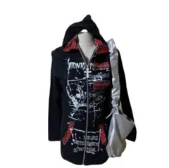 y2k ダークコア　パーカー　ドクロ　黒　チェック　赤