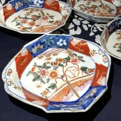 古伊万里の菱型皿、骨董 4枚セット】骨董品 古伊万里 染付 山水画 菱型皿 舟形皿 アンティーク