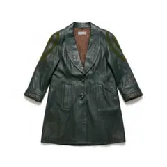 ラムレザー 2way ロングコート 羊革 イタリア製生地 刺繍 グリーン F