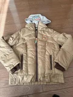 ベージュ キルティングジャケット フード付き