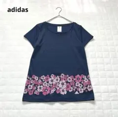 【アディダス】半袖Tシャツ　ウェア　スポーツ　花柄　カジュアル　ネイビー Lのサムネイル