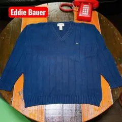 Eddie Bauer エディーバウアー Vネック コットンニット M ネイビー