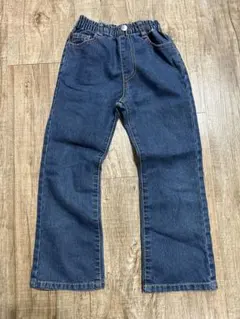 ダークブルー ストレートパンツ ゴムウエスト