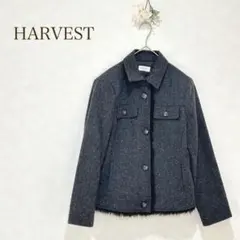 ジャケット　ウール　ツイード調 ショート丈 グレー　裏地付き　HARVEST