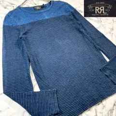 ✨美品✨️RRL 一つ星タグ ボーダー インディゴ 濃紺 長袖 薄手 SM位