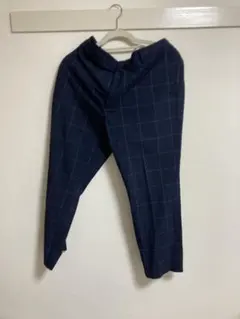 H&M ネイビー チェック柄 スリムフィットパンツ