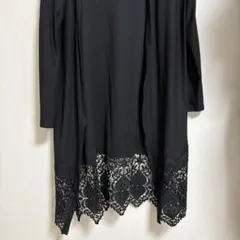 セシルマクビー　ブラックレーストリムロングカーディガン