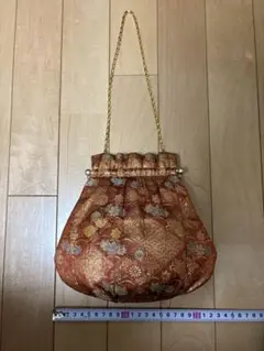 オレンジ花柄和装用バッグ