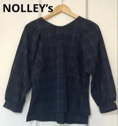 NOLLEY’S ボリュームスリーブ バルーン袖 ネイビー チェック M