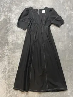 ブラック マキシドレス フレアスリーブ