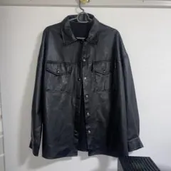 ブラック レザー調 シャツジャケット
