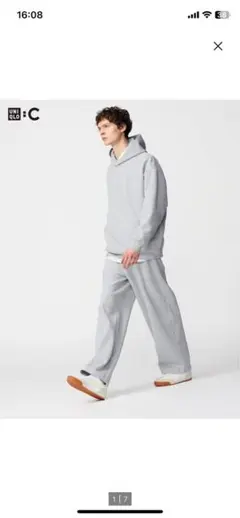 UNIQLO C スウェットワイドパンツ/丈長め　グレー　L