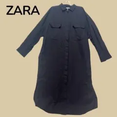 ZARAシャツワンピース　ビッグシルエット　オーバーサイズ　黒　ロング　前開き