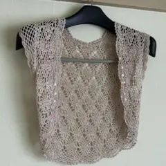 ロペ　レース編みボレロ　ピンクベージュ