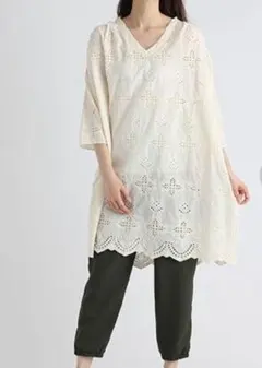 スタディオクリップ★コットンローンソウレースVネックミニワンピース★