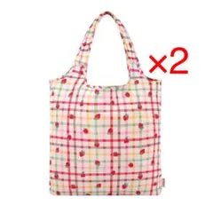 キャスキッドソン  エコバッグ ストロベリーギンガムチェック イチゴ