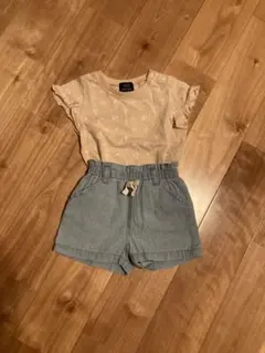 petit mainフリルTシャツとショートパンツのセット