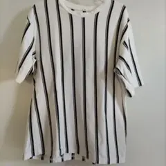 GU　ジーユー　メンズTシャツ　XL　ストライプ　白　古着