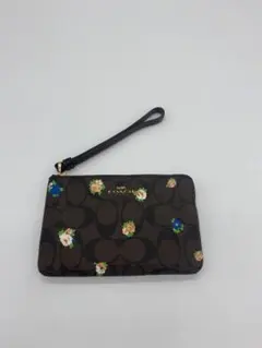 【新品未使用】coach ポーチ リストレット レザー 花柄 小物入れ ブラウン