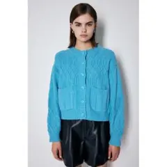 MOUSSY cable knit カーディガン ライトブルー