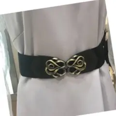 【新品】幅広ベルト ゴムベルト 太ベルト 黒 クロ ブラック ブロンズバックル