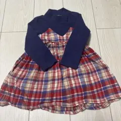 Moujonjon 90サイズ ワンピース ネイビー チェック