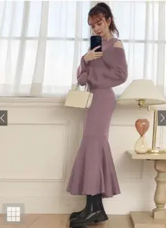 前後2WayカーディガンXマーメイドワンピースニットセット[rut667]