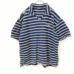 エレッセ ボーダー 半袖ポロシャツ ネイビー /ホワイト　スキッパーネックのサムネイル