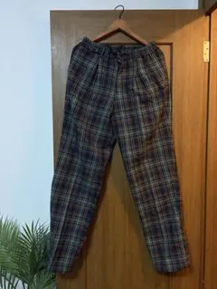 チェック柄ワイドパンツ　紺×深緑