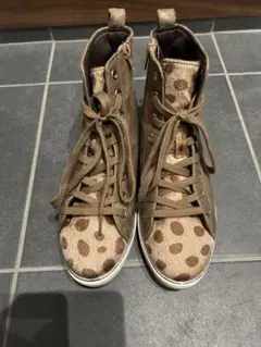 ブラウン ポルカドット ハイカットスニーカー