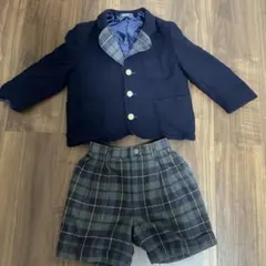 グリーン チェック柄 スーツセット 110 短パン　制服　ピノキオ　ポンピアン
