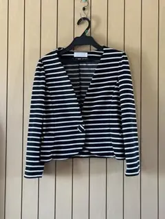 値下げ　feroux ボーダー柄 ノーカラージャケット ショート丈のサムネイル