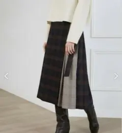 美品 INED イネド チェック柄 プリーツ×タイトスカート　ロングスカート