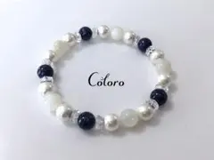 ☆ホワイトムーンストーン・ラピスラズリ・シェルパール☆パワーストーンブレスレット