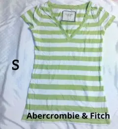 【人気】アバクロ VネックTシャツ ボーダー 緑 S ヘラジカ刺繍 アメカジ