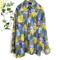 花柄 刺繍 シアーシャツ イエロー ネイビー フェイクポケット 透け感 