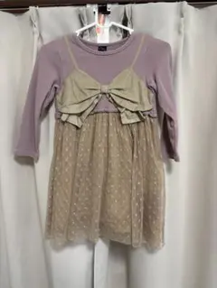 Crescent 薄紫・ベージュ ドット柄ワンピース 110