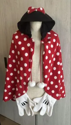 ミニーマウス フリース ケープ ポンチョ マント 手袋付き