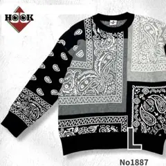 HOOK フック セーター L 黒 グレー ペイズリー柄 ニット 秋冬 洗えるのサムネイル
