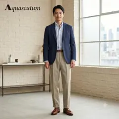 アクアスキュータム ウール スラックスパンツ チェック柄 ベージュ Lサイズのサムネイル