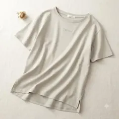 a.v.v アーヴェヴェ ロゴ刺繍 半袖 カットソー Tシャツ グレージュ【M】のサムネイル