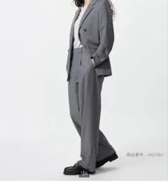 【裾上げあり】ユニクロUNIQLO タックワイドパンツ　XS 05グレー