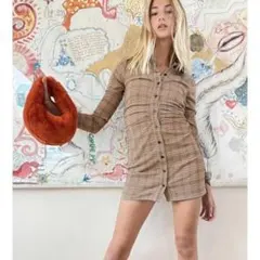 ZARA ブラウン系チェック ボタンアップワンピース