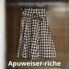 Apuweiser-riche チェック柄フレアスカート ベージュ・ネイビー
