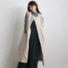 nod ボア ノースリーブロングベスト　ジレ　アイボリー　L