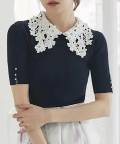 tocco ２ＷＡＹフラワーレース襟付きリブニットプルオーバー