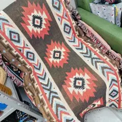 オルテガ柄　ブランケット　アウトドア　マルチカバー　キリム柄　大判 90×150